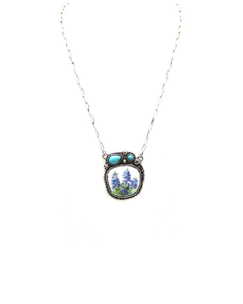 Western Turquoise Flower Portrait Necklace