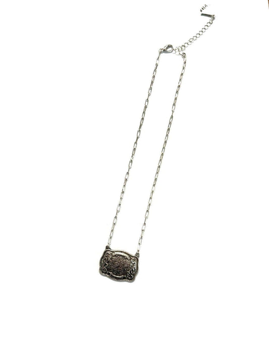Silver Western Belt Buckle Necklace