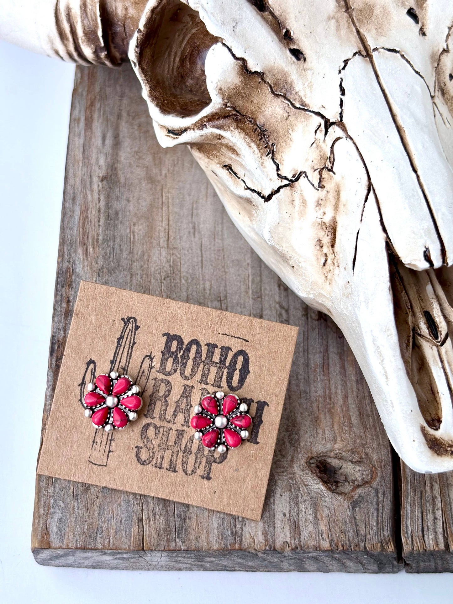 Western Stone Flower Stud Earrings