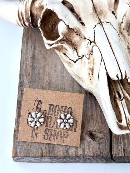 Western Stone Flower Stud Earrings