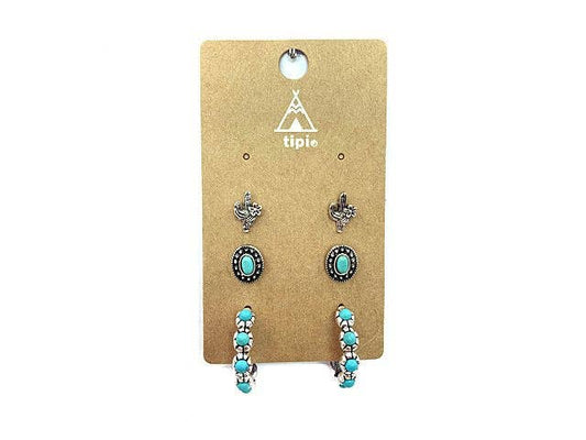 Western 3 Pair Turquoise Hoop Earring Set