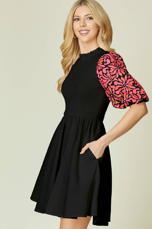 Black Floral Embroidery Dress