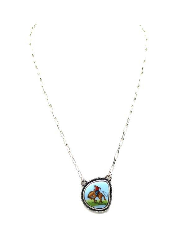 Western Theme Portrait Pendant Necklace