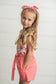 Kids Coral Pink Floral Ruffle Spring Summer Pocket Short Set