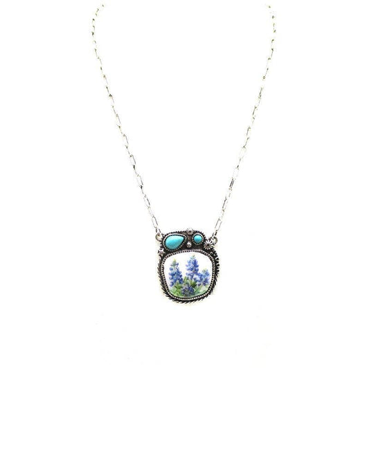 Western Turquoise Flower Portrait Necklace