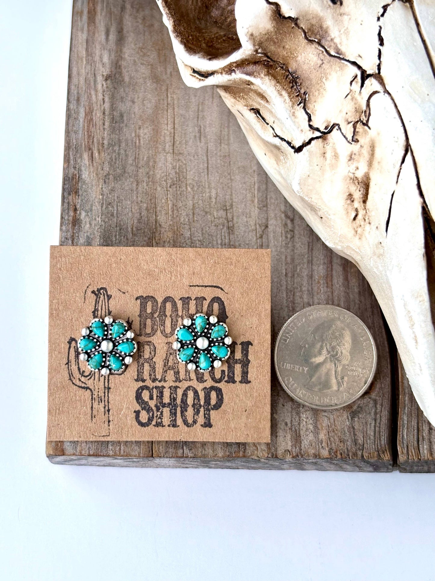 Western Stone Flower Stud Earrings