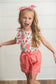 Kids Coral Pink Floral Ruffle Spring Summer Pocket Short Set