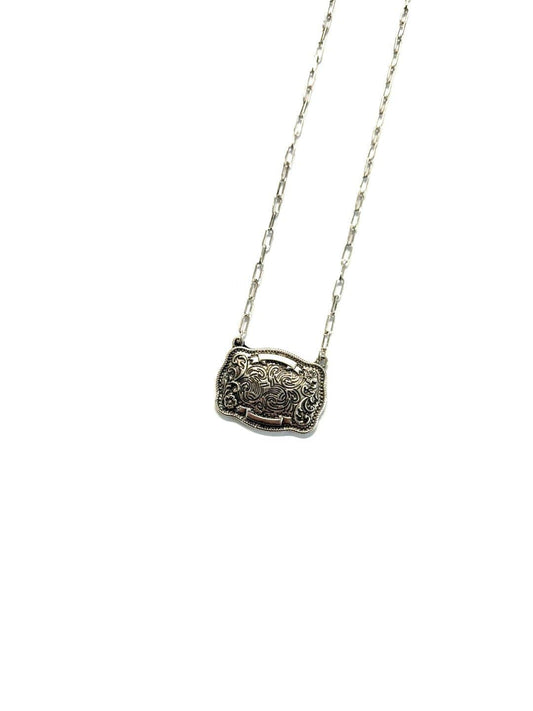 Silver Western Belt Buckle Necklace
