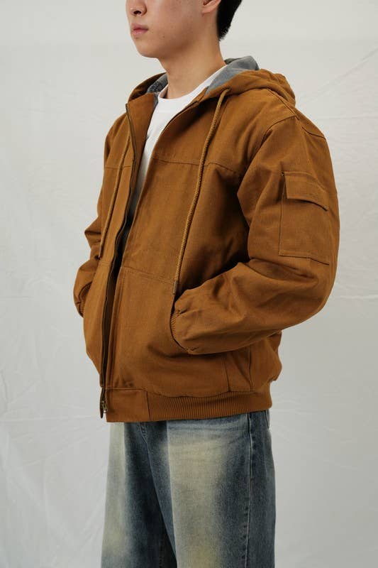 Men's Duck Cotton Hooded Work Jacket - Durable & Warm
