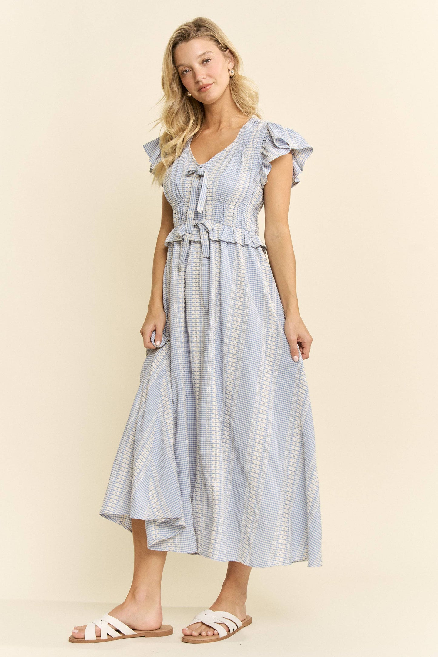 VINTAGE CHECK SMOCKED MIDI DRESS