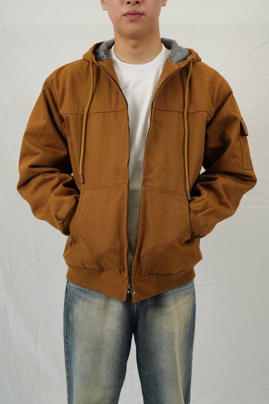 Men's Duck Cotton Hooded Work Jacket - Durable & Warm